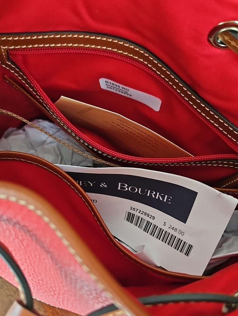 Dooney & Bourke Red Pebble Leather Drawstring Shoulder Bag - Picture 7 of 16